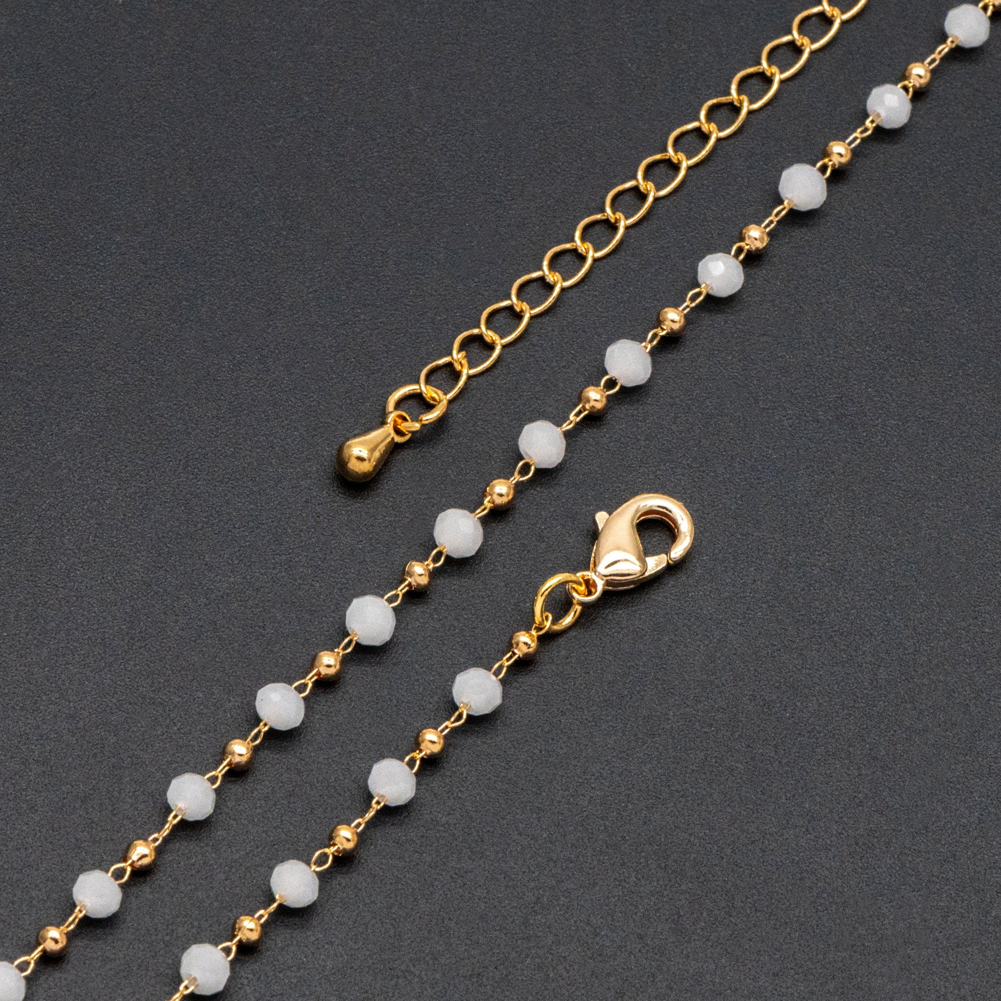 Gold Crystal Beaded Chains 3mm, Finished Bracelet/ Anklet/ Necklace with Extender Chain, Ready to Wear (#LK-200)